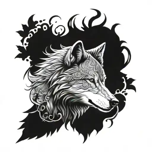 Wolf And Beatiful Ornaments Background Artwork