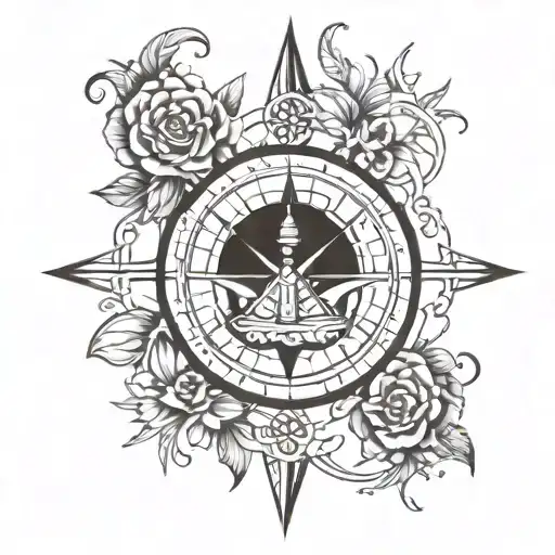 A Compass Rose With The Initials Of The Client And Their Best Friend As The Cardinal Points