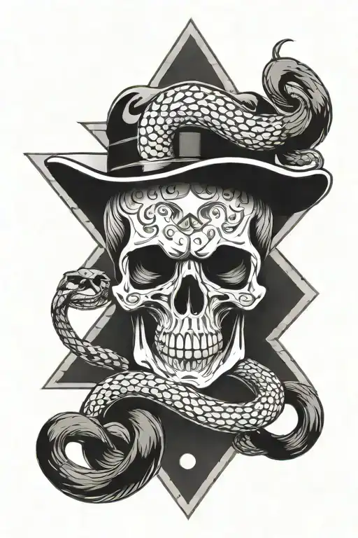 Skull With Snake With 5Poing Sheriff Badge Thin Blue Line