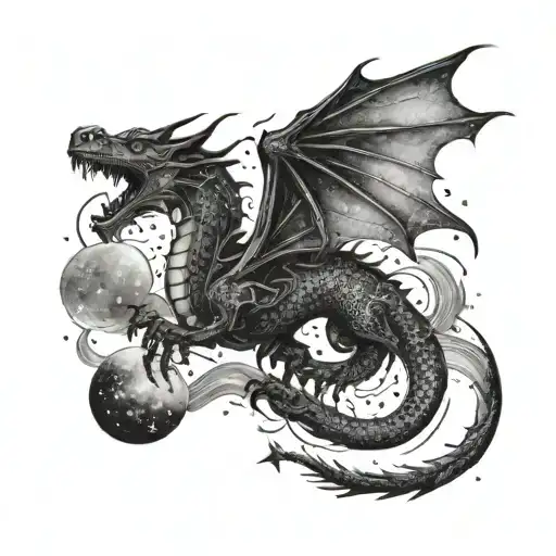 A Mystical Scene Of A Dragon Flying Among The Stars