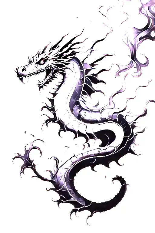 A Fragmented Black Smoke Tattoo That Makes A Dragon In The Skin