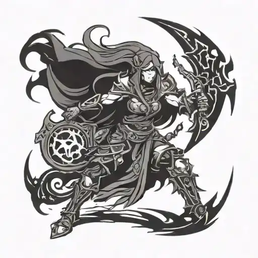 Incorporate The Iconic Horde Symbol With A Silhouette Of Sylvanas Windrunner In A Dramatic Pose