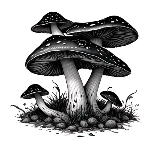 Black Creepy Mushrooms With Eyes