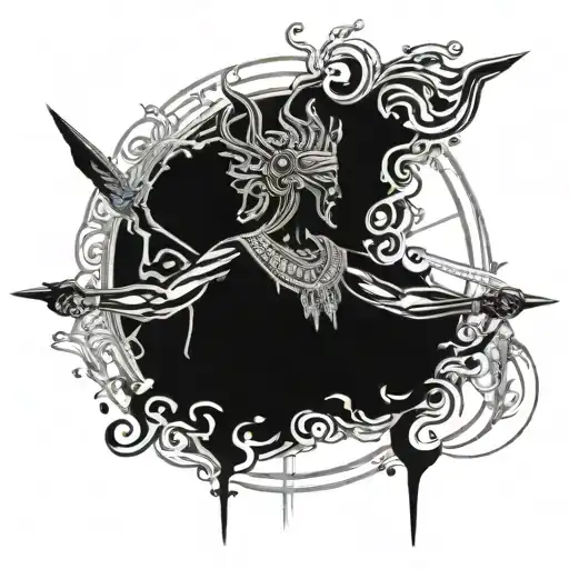 A Tattoo Design Combining Elements Of Metal Music And Ancient Greek Mythology