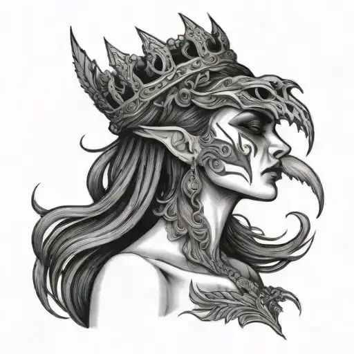 The Morrigan With Crown Wings Wrapped Around Face