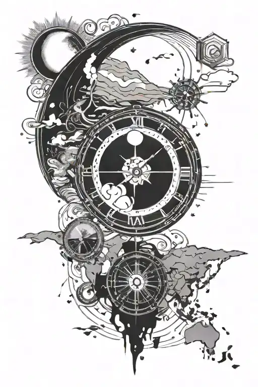 Flat Earth Map With Clock And Sun And Moon Phases