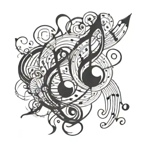 A Tattoo Design Combining Musical Notes With Abstract Art Elements