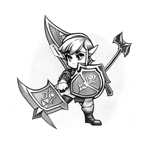 Toon Link From Legend Of Zelda Holding Shield And Sword