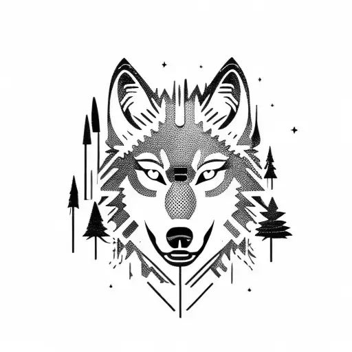 A Wolf Silhouette Blended With A Hiking Boot Print