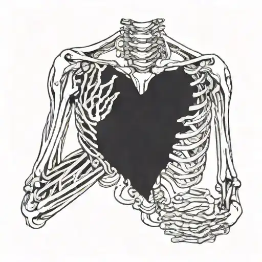 A Skeleton With A Broken Rib Cage Revealing A Glowing Heart