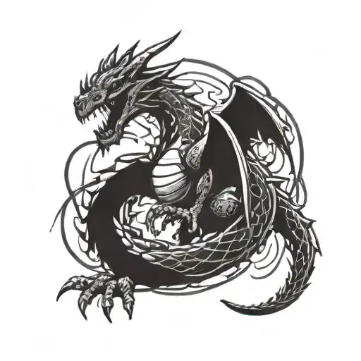 Create A Tattoo Featuring A Pixelated Version Of A Computer Game Character Battling A Dragon