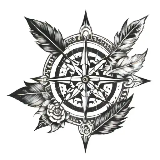 Arrow Compass Rose Feathers