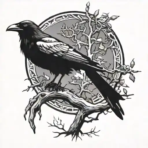 Raven Tree Branch Intertwined Compas