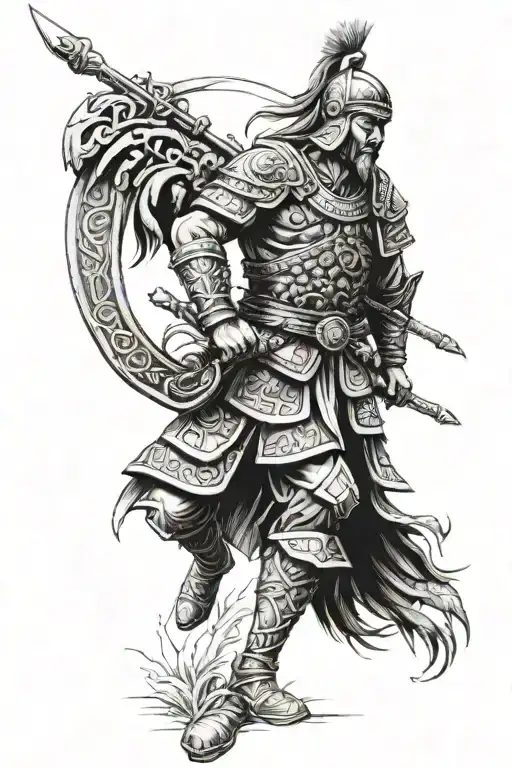 Old Turkic Warrior Tattoo Design