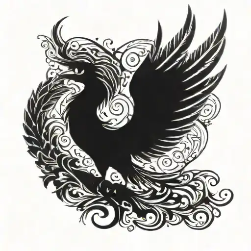 A Phoenix Rising From The Ashes With Intricate Blackwork Details