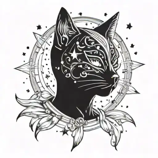 A Human Figure Wearing A Venetian Cat Mask While Gazing Up At The Night Sky Filled With Stars
