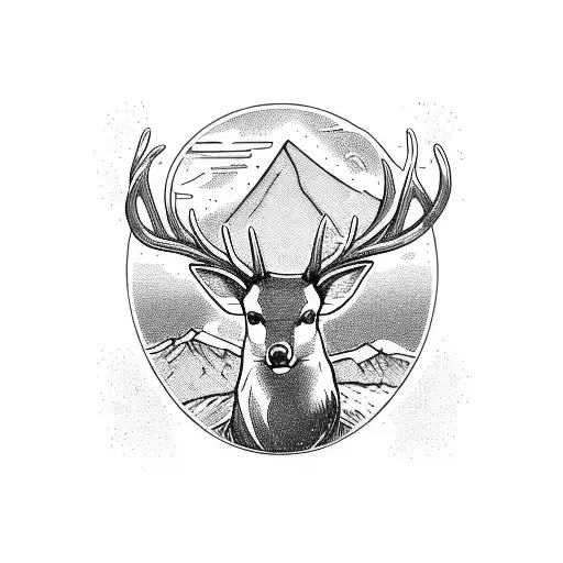 A Majestic Deer Standing On A Mountain Peak With A Celtic Love Knot Incorporated Into The Landscape