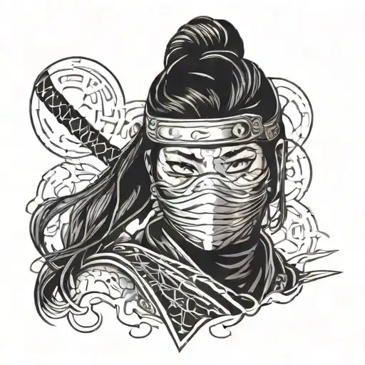 Female Japanese Ninja With Mask Over Mouth And Scar Over One Eye