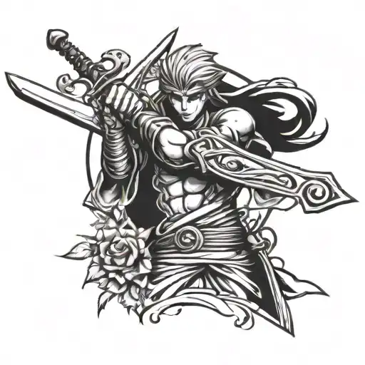 Statue With A Severed Head In The Right Hand And A Sword In The Left Hand Anime