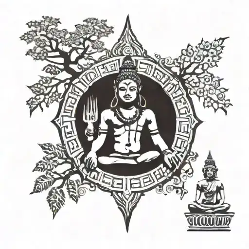Bodhi Tree With Shiva Jesus And Biddha