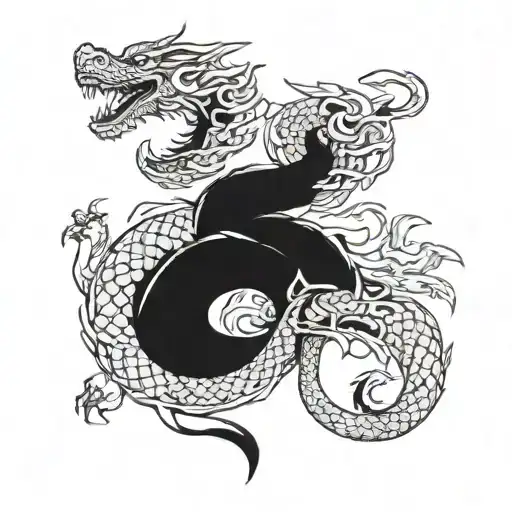 Serpentine Dragon Tattoo For Shoulder With Chinese Cereamic Designs Around It