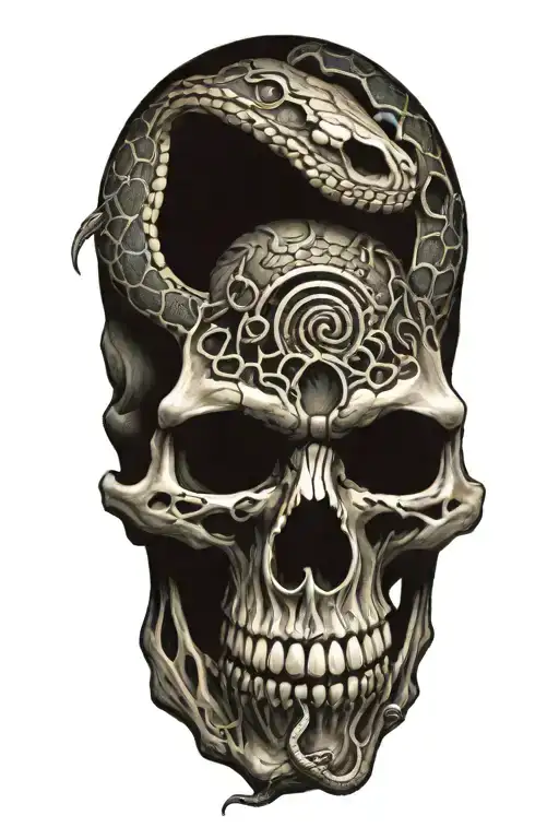 A Skull With A Snake Winding Though The Skull Openings