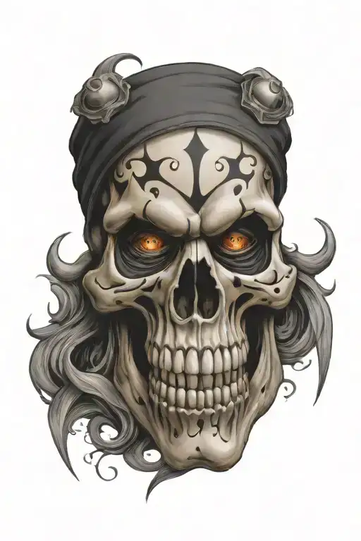 Jester Skull With Smoke Swirling And One Of The Eyes Is The 8 Ball Prison Style