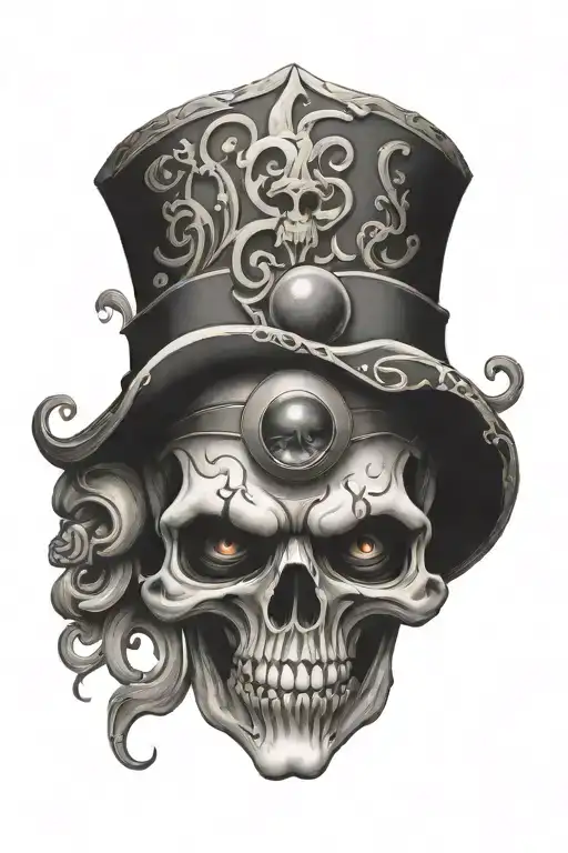 Jester Skull With Smoke Swirling And One Of The Eyes Is The 8 Ball Prison Style