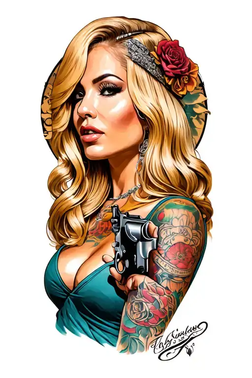 Pretty Blonde Woman With A Revolver