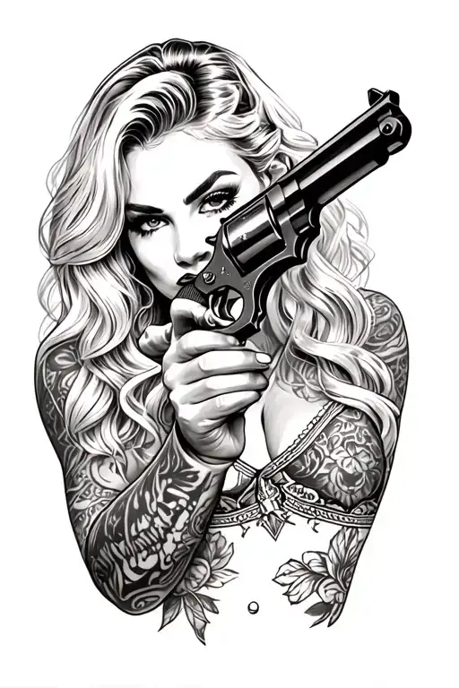 Pretty Blonde Woman With A Revolver