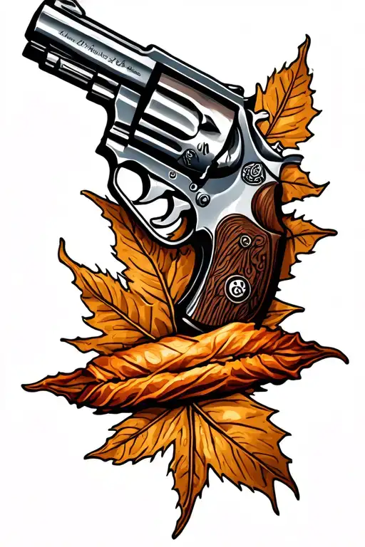 Tobacco Leaf And Revolver Pistol Intertwined