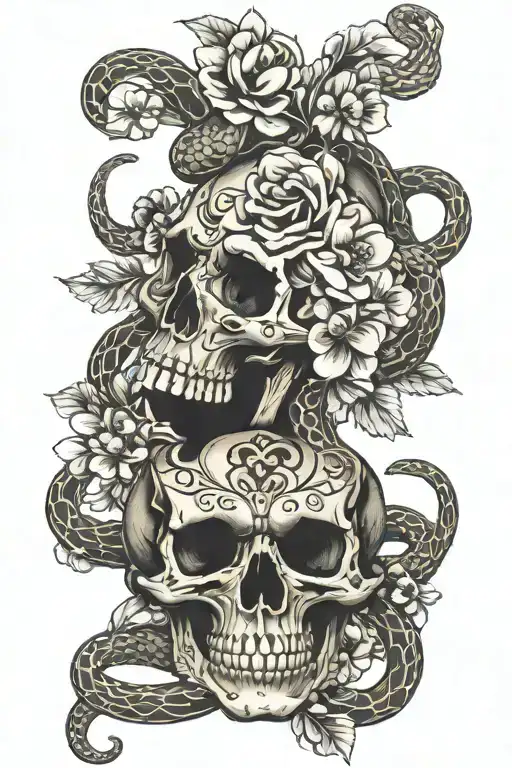 Snake Skeleton With Sakura Flowers