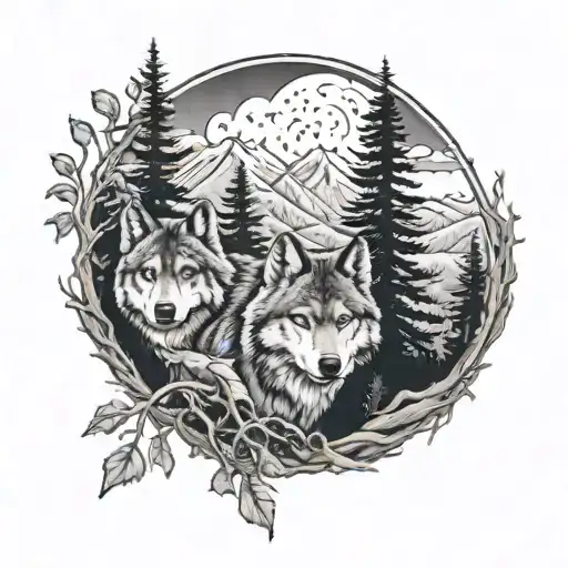 Wolf Pack In Smokey Mountains Filled With Trees