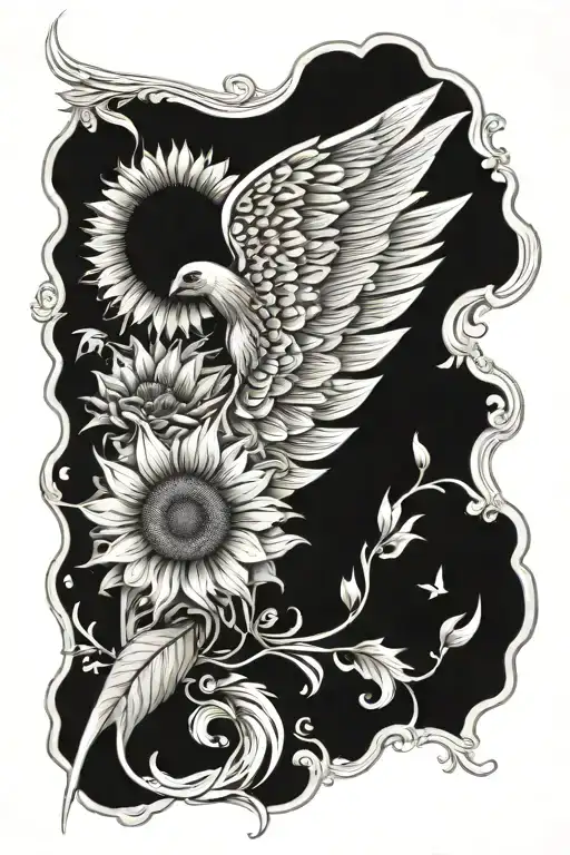 Sunflower And An Angel Wing Cascading