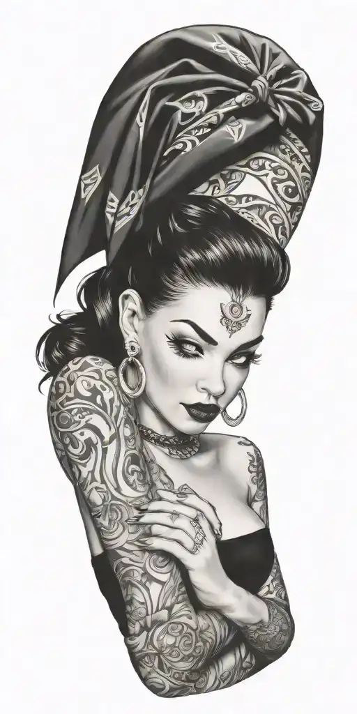 Pinup Girl With Bandana And