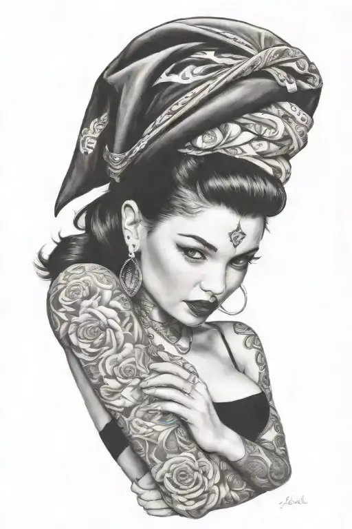 Pinup Girl With Bandana And