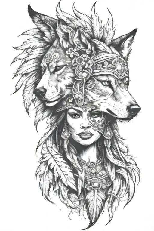 Women With A Agressive Wolf Headdress