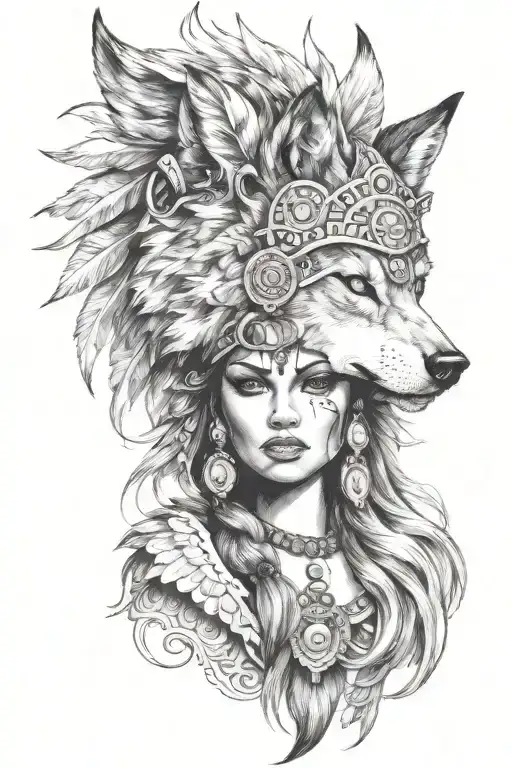 Women With A Agressive Wolf Headdress