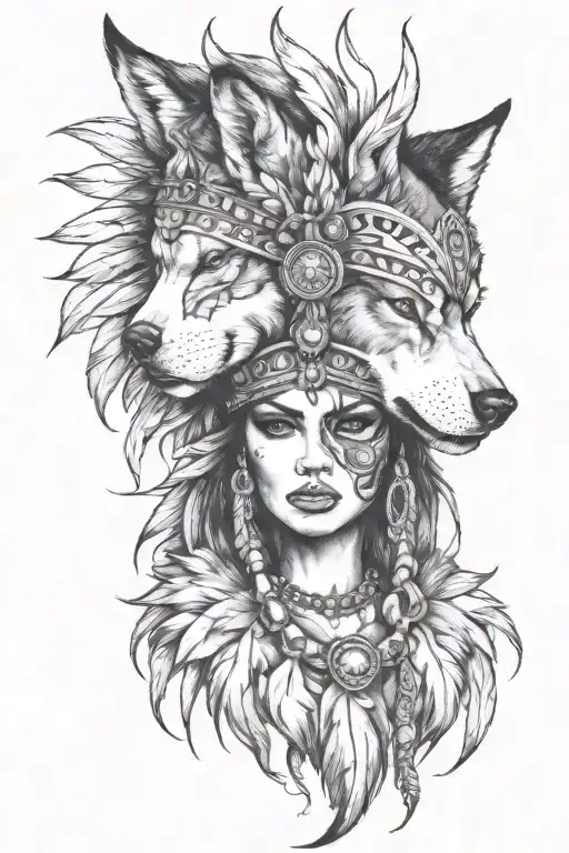 Women With A Wolf Headdress
