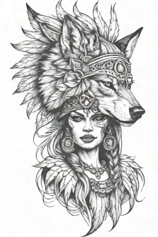 Women With A Agressive Wolf Headdress