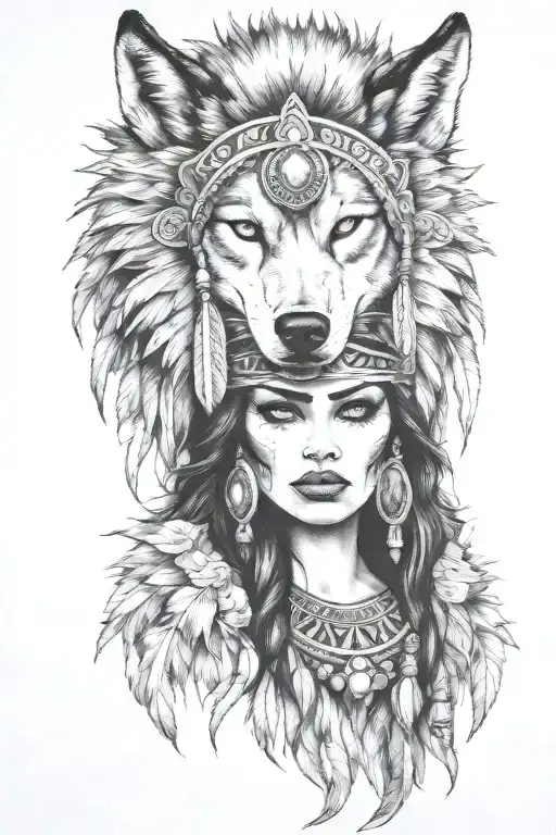 Women With A Agressive Wolf Headdress