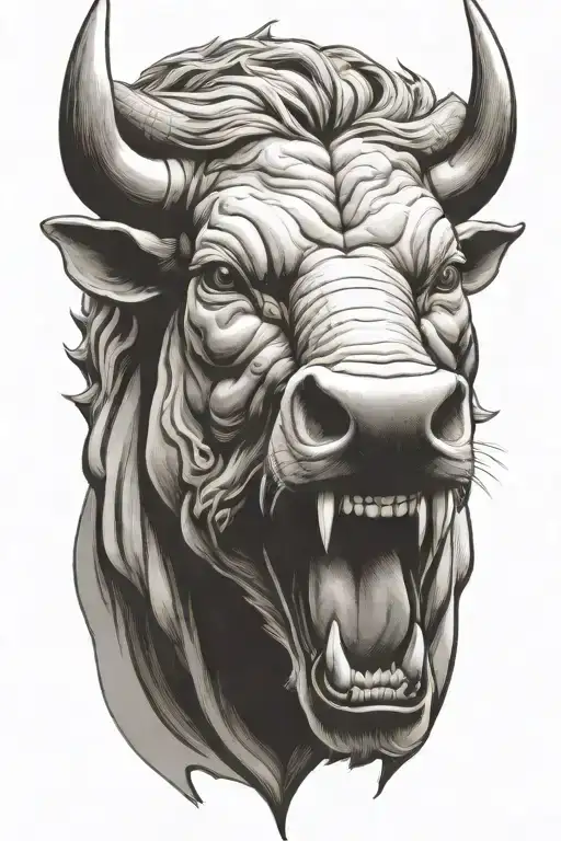 Enraged Bull's Head With 2 Thick Horns