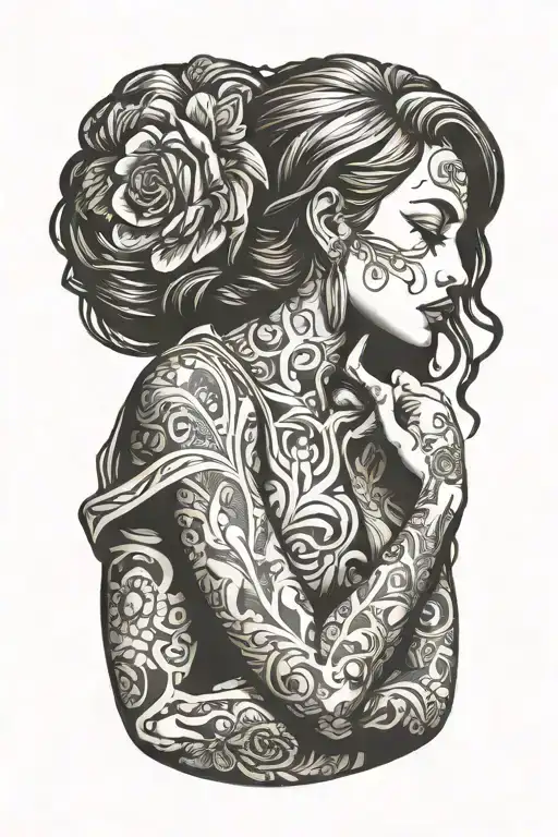 Faceless Slim Woman Silhouette Sensual Flexing