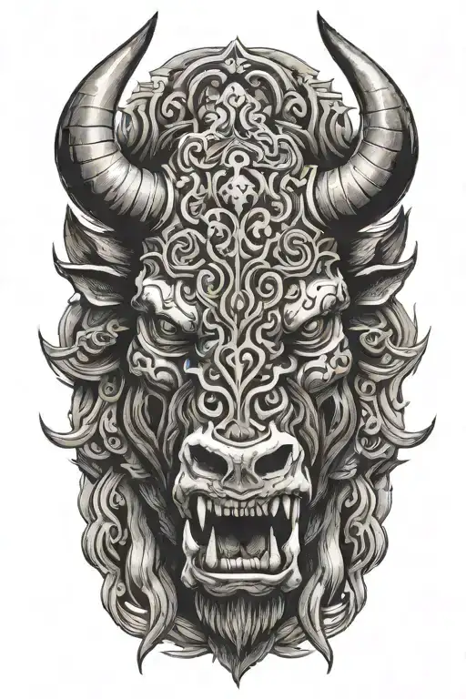 Enraged Bull's Head With 2 Thick Horns