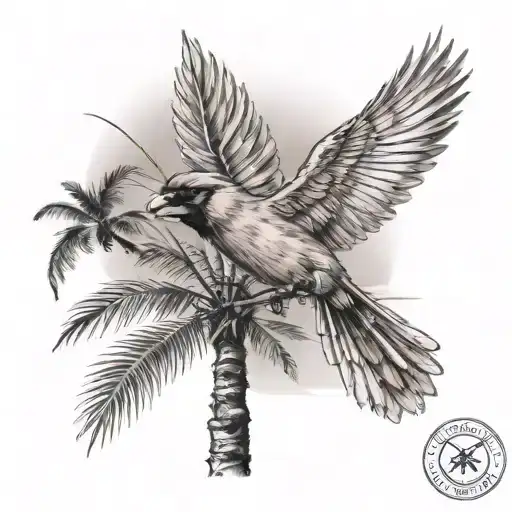 Cardinal Flying And Palm Tree
