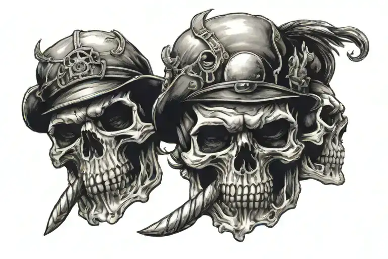 Three Skulls With A Baseball Hat