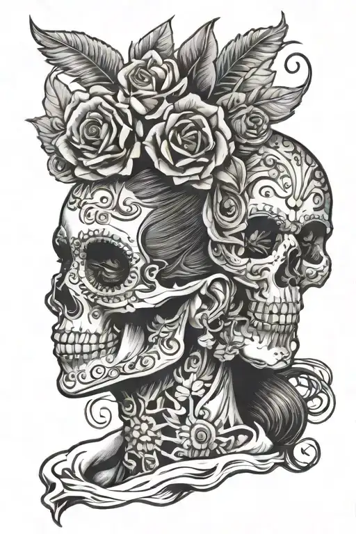 Skull Candle Woman Head Profile Holding