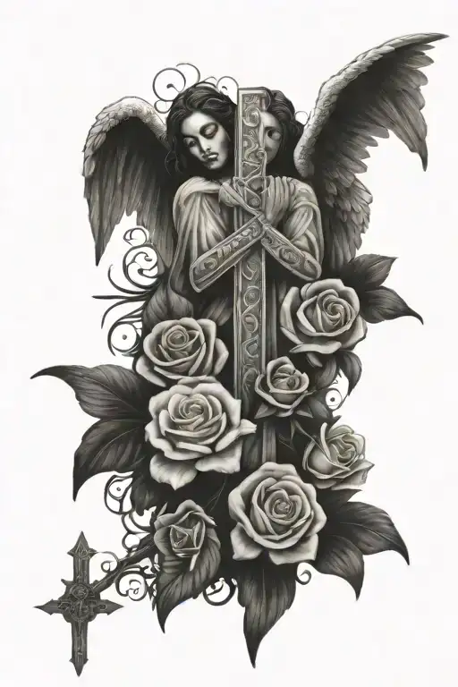 4 Passed Love Ones Incorporating Angels And A Cross With Flowers