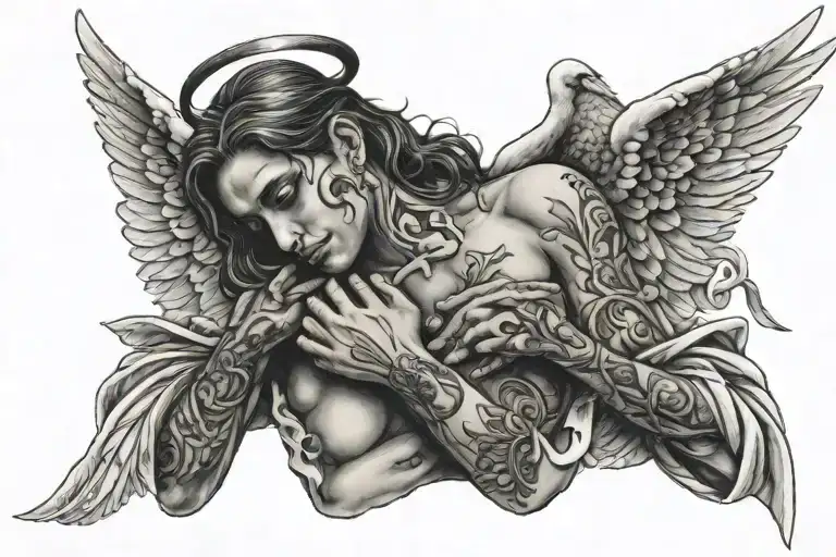 Angel With Broken Heart In Hands Under Angel Time Heals