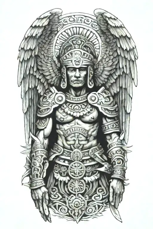 Winged Angel With Aztec Warrior Garments
